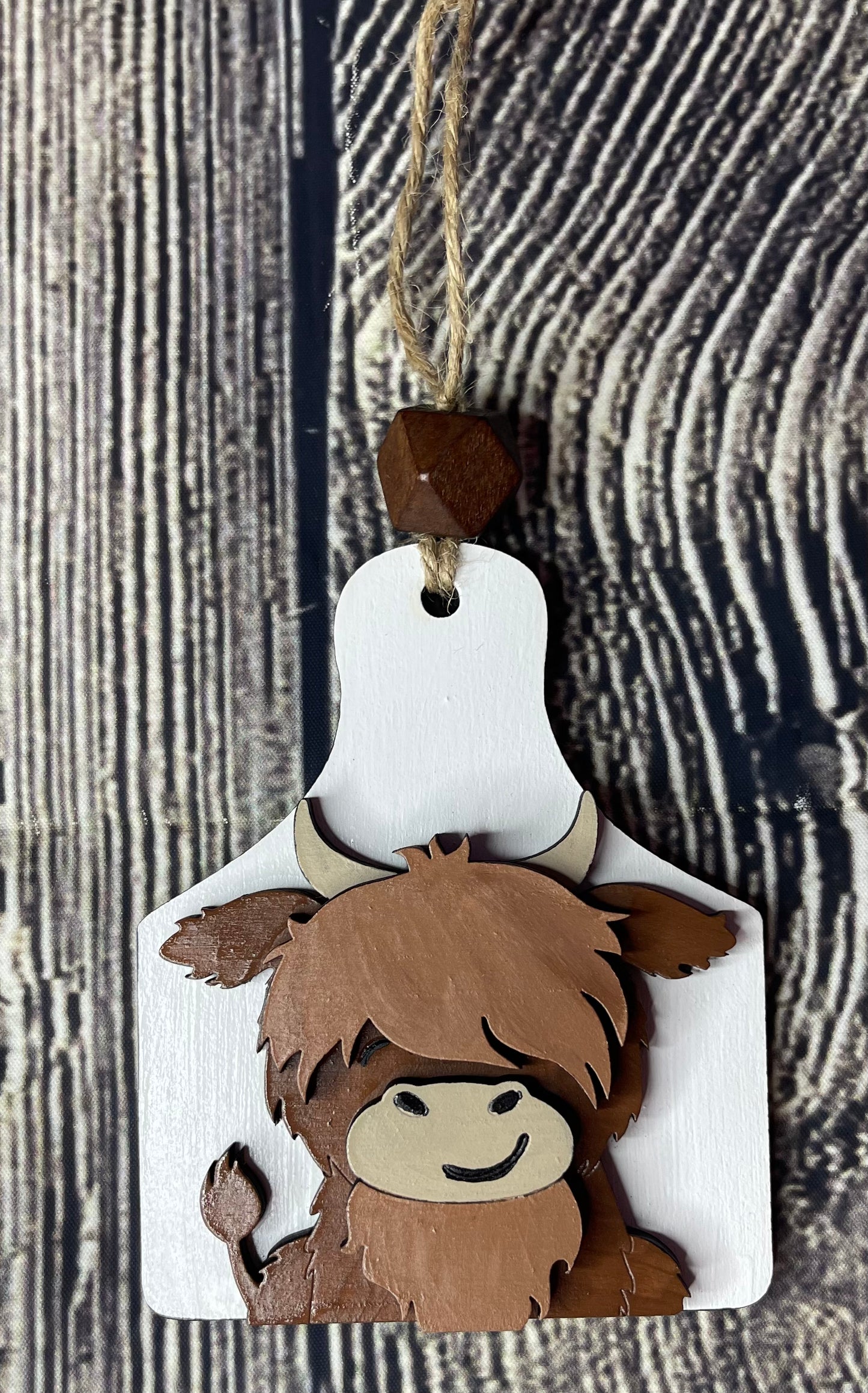 Highland Cow Tag Wood Ornament