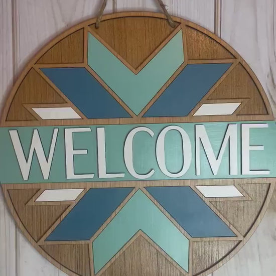 Boho Quilt Welcome Wood Door Hanger