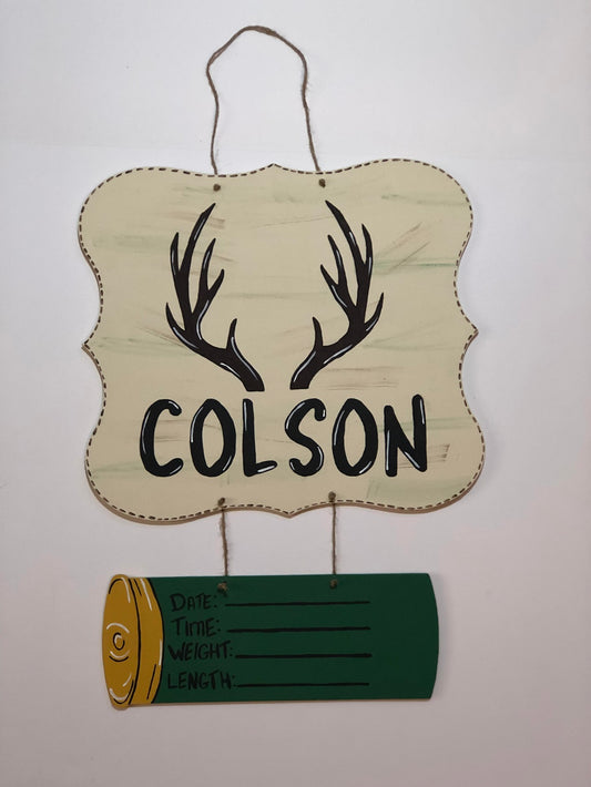 Hunter Themed Birth Announcement Door Hanger