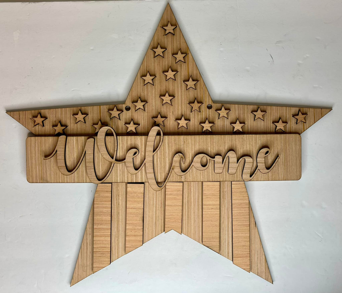 Patriotic Star Wood Door Hanger Blank