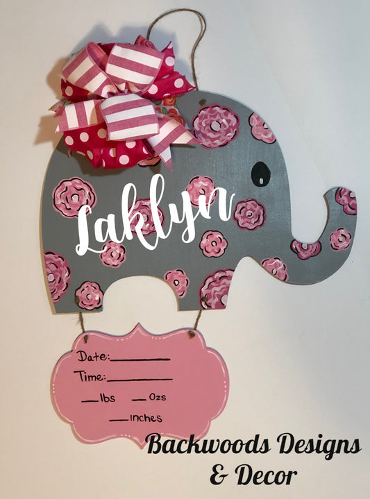 Elephant Birth Announcement Girl