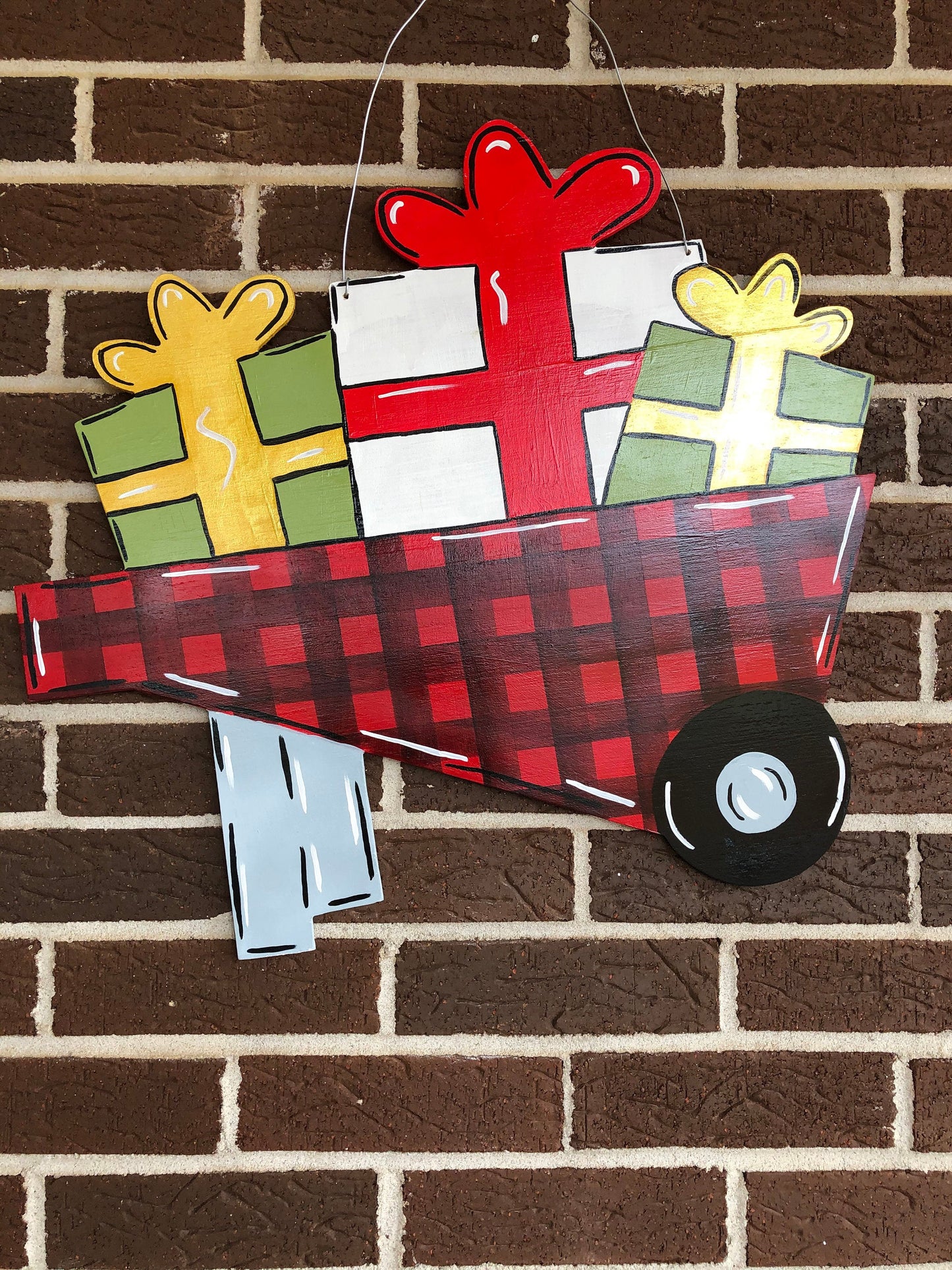 Wheelbarrow With Presents Door Hanger