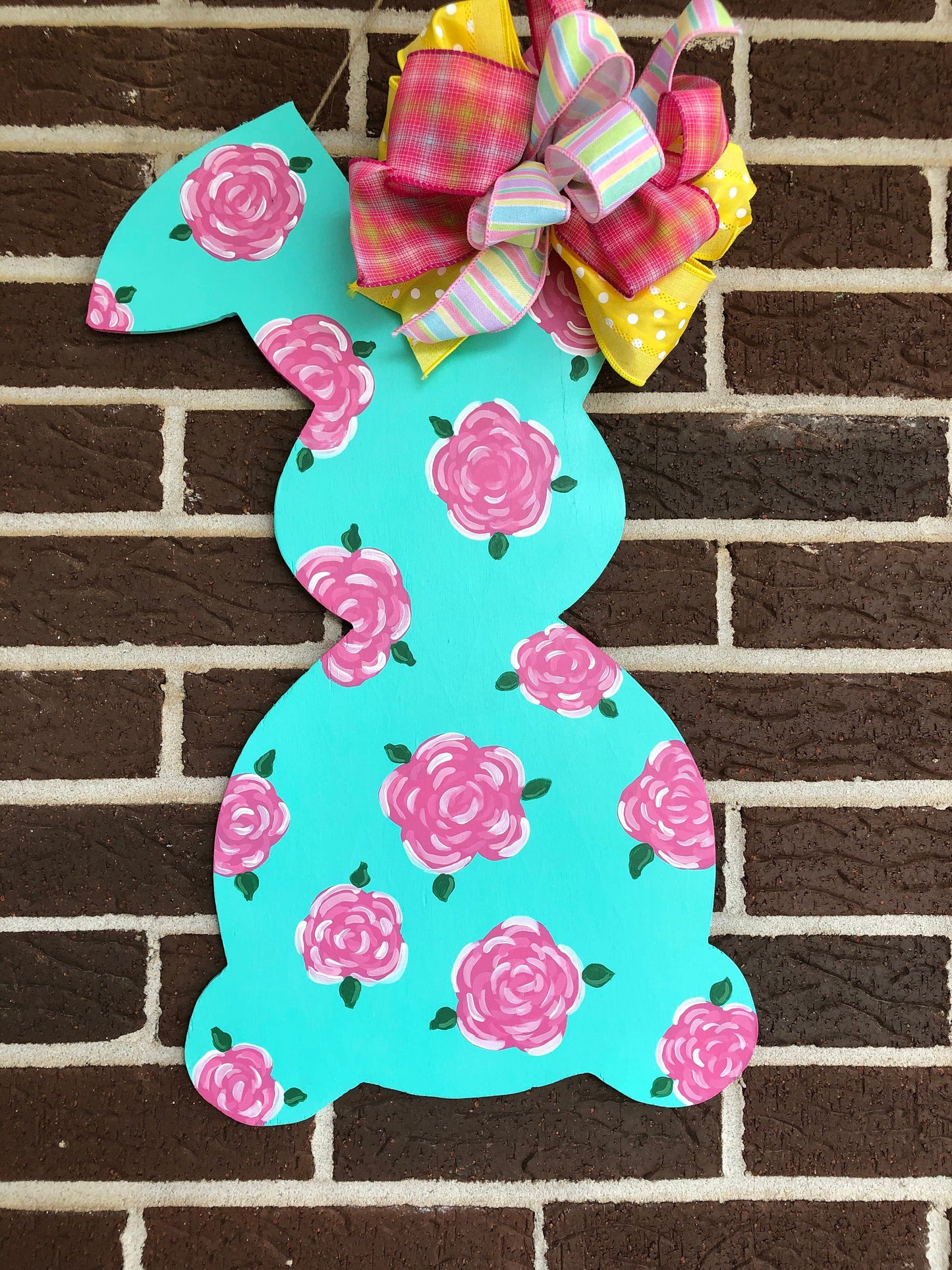 Easter Bunny Floral Wood Door Hanger