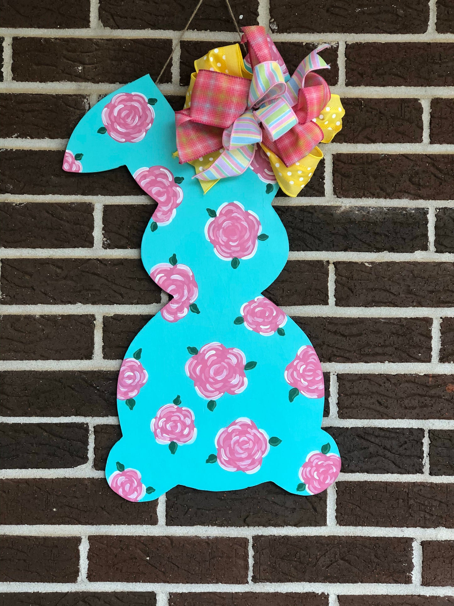 Easter Bunny Floral Wood Door Hanger