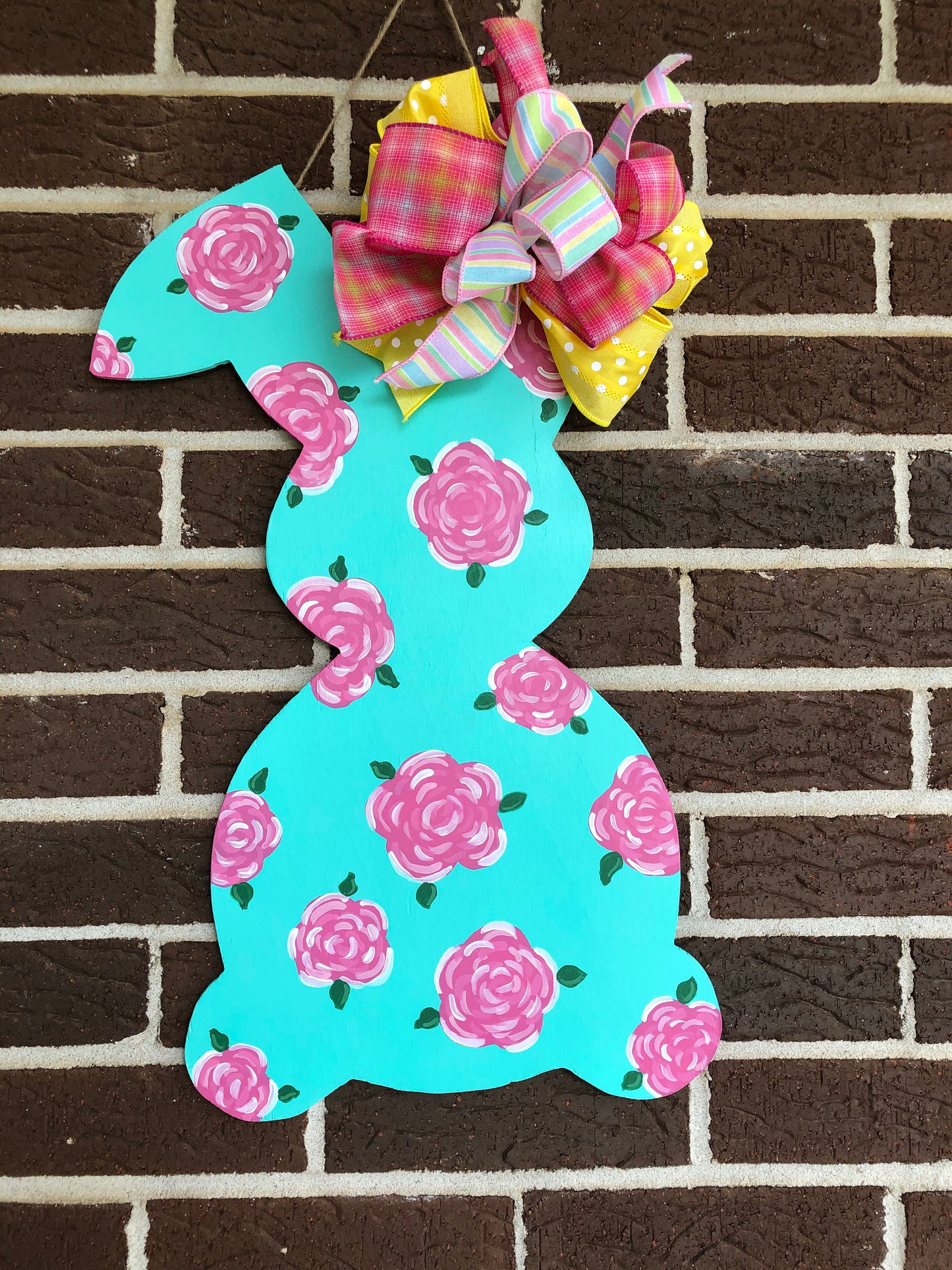 Easter Bunny Floral Wood Door Hanger