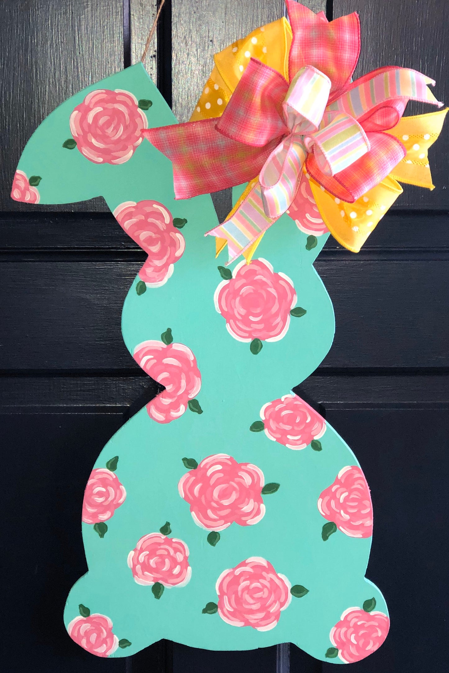 Easter Bunny Floral Wood Door Hanger