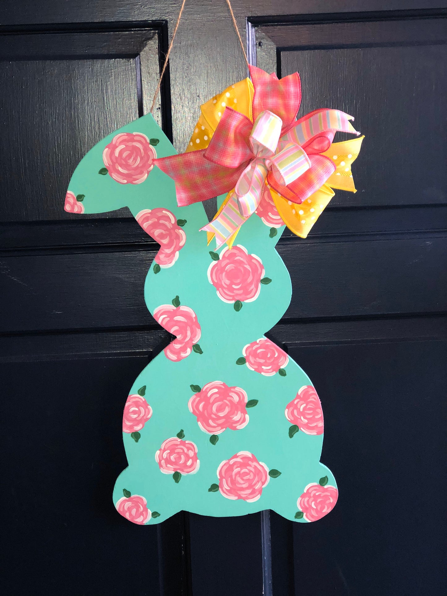 Easter Bunny Floral Wood Door Hanger