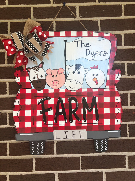 Farm Life Truck Wood Door Hanger