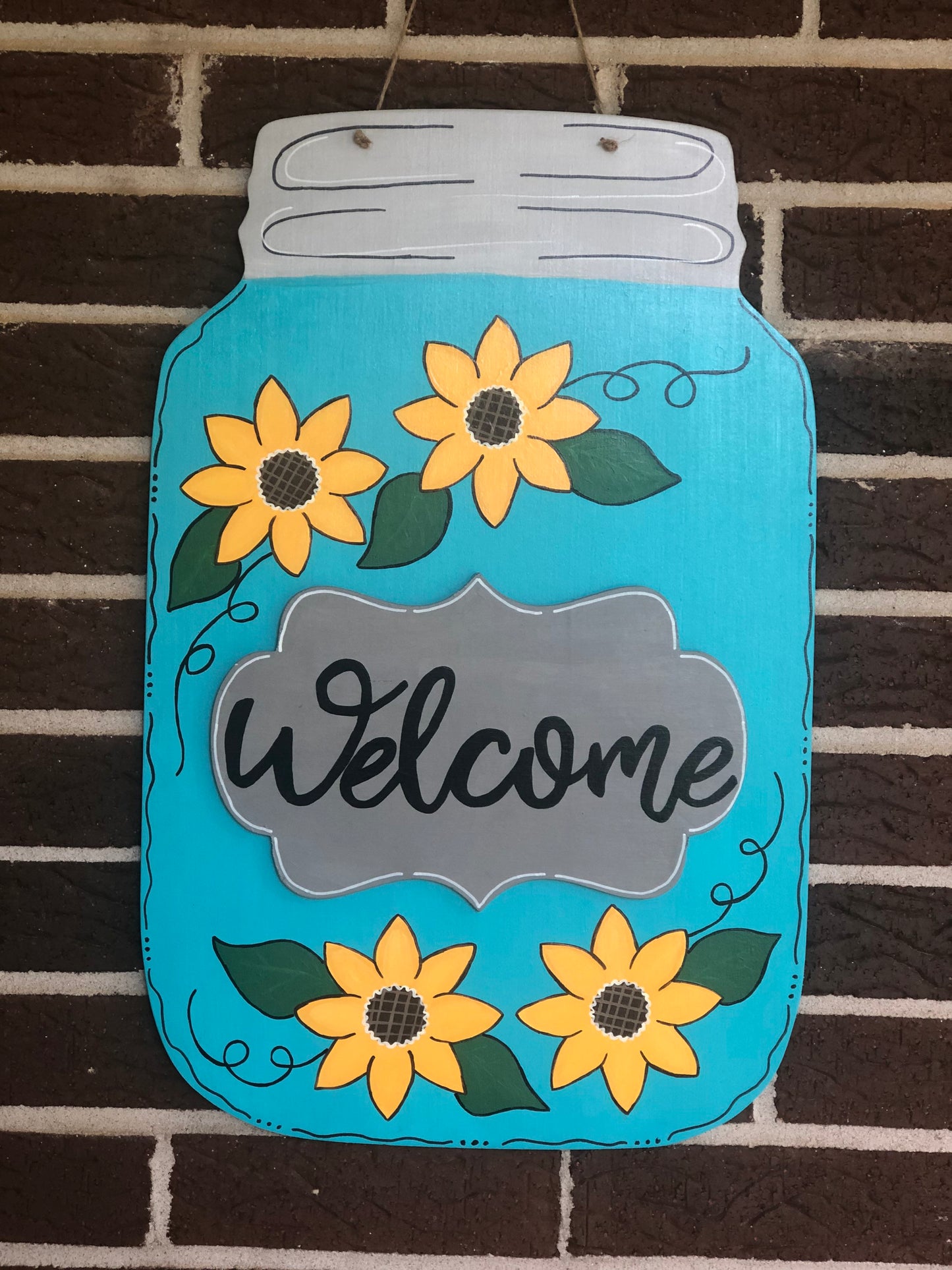 Sunflower Welcome Mason Jar Door Hanger