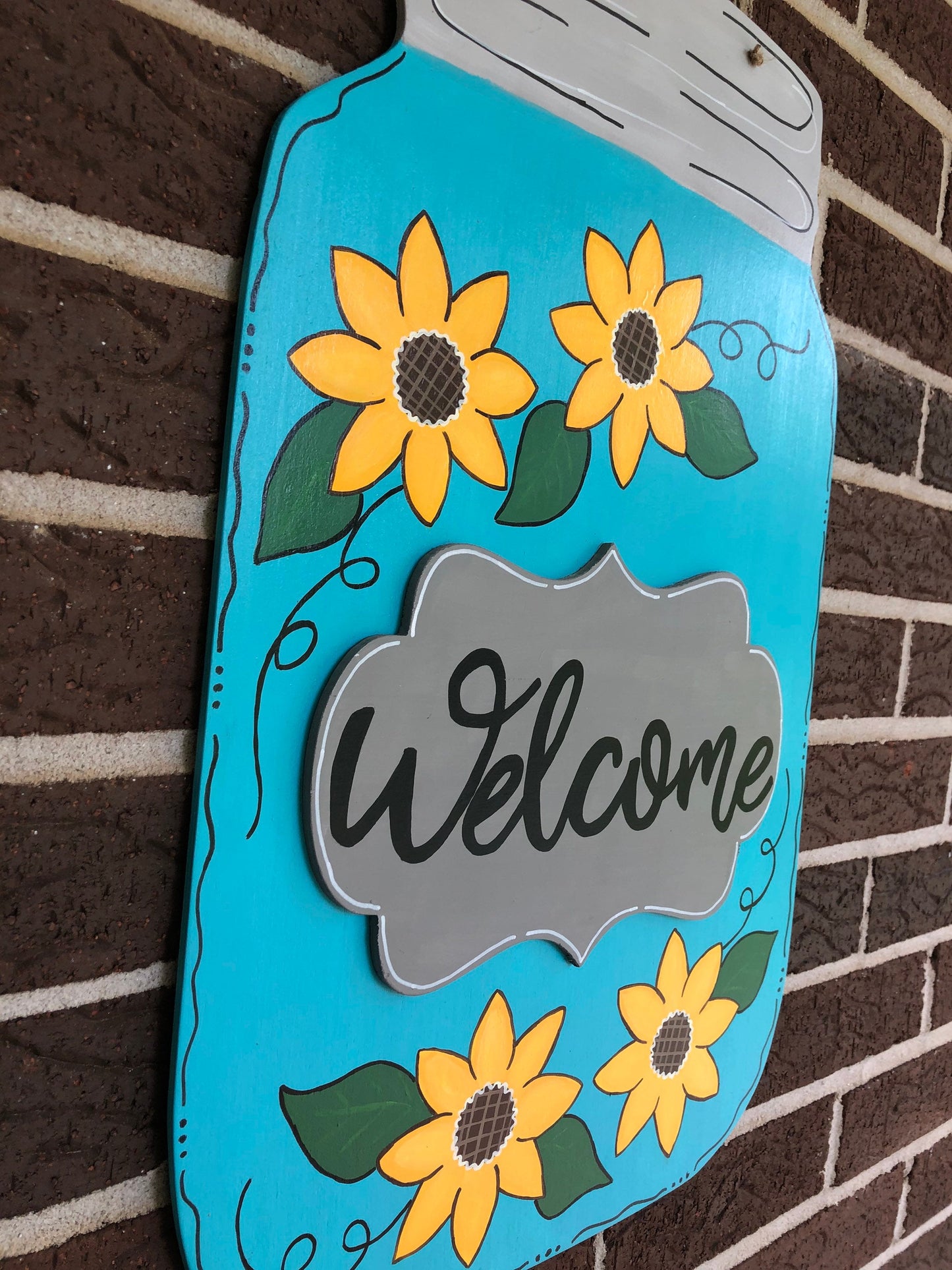 Sunflower Welcome Mason Jar Door Hanger