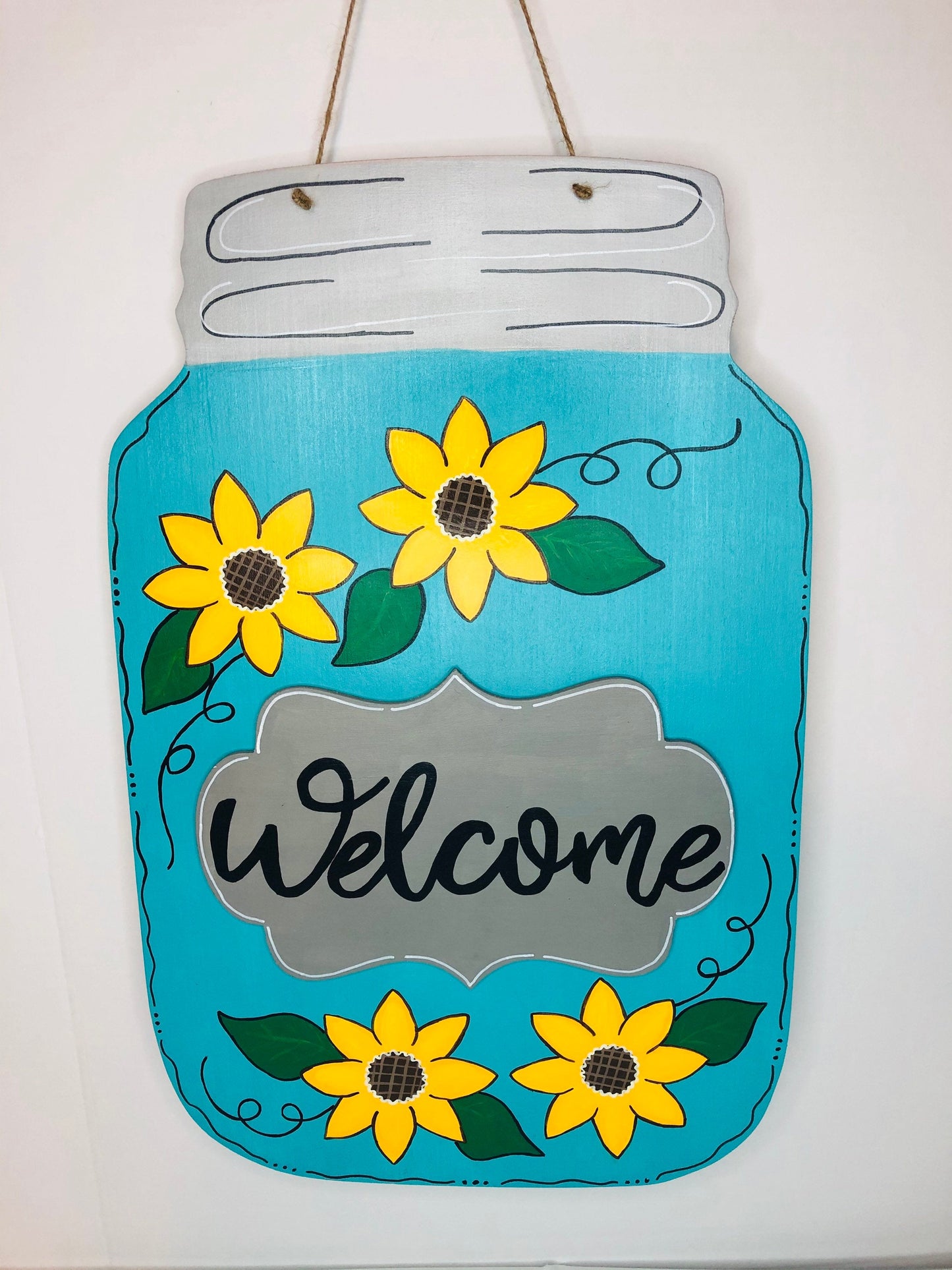 Sunflower Welcome Mason Jar Door Hanger