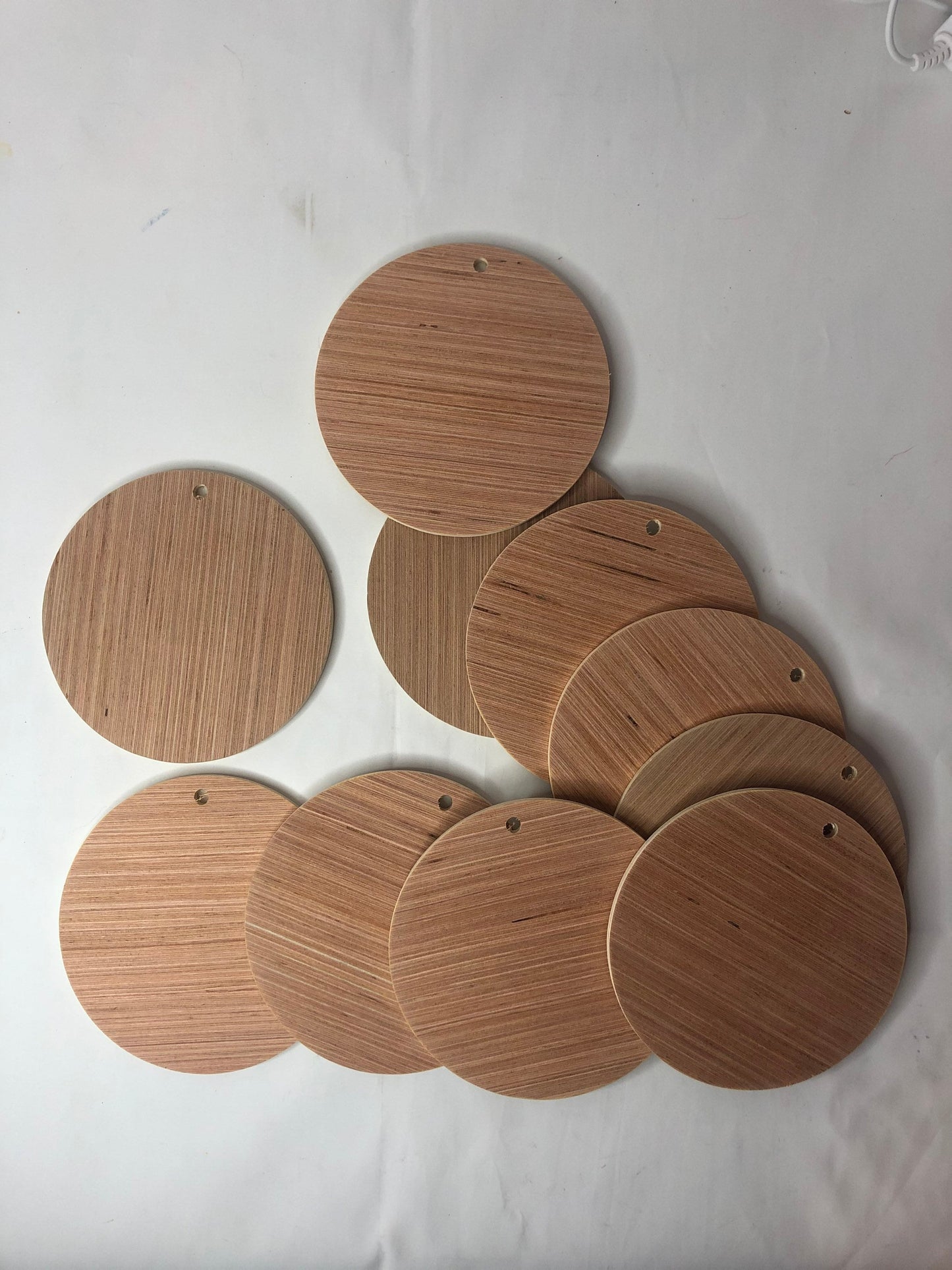 10 Blank 4 inch Wooden Craft Circles, Unfinished Wood Christmas Ornament, Christmas Craft Supply, Wood Disk with Hole