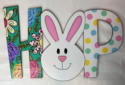 Hop Door Hanger - Easter Door Hanger - Wood Door Hanger - Easter Bunny Door Hanger - Rabbit