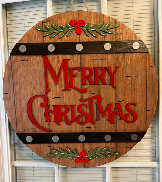 Merry Christmas Round Door Hanger, Christmas Pallet Sign, Christmas Door Sign, Round Wooden Sign, Front Door Decor