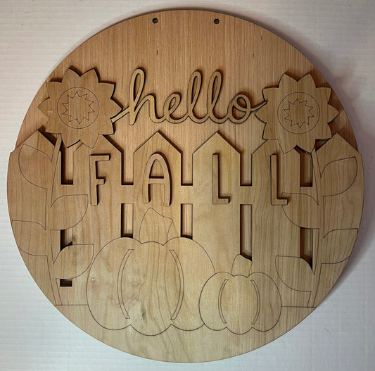 Hello Fall Sunflower Door Hanger Blank - Fall Sign - Unfinished - DIY Craft- Craft Supply