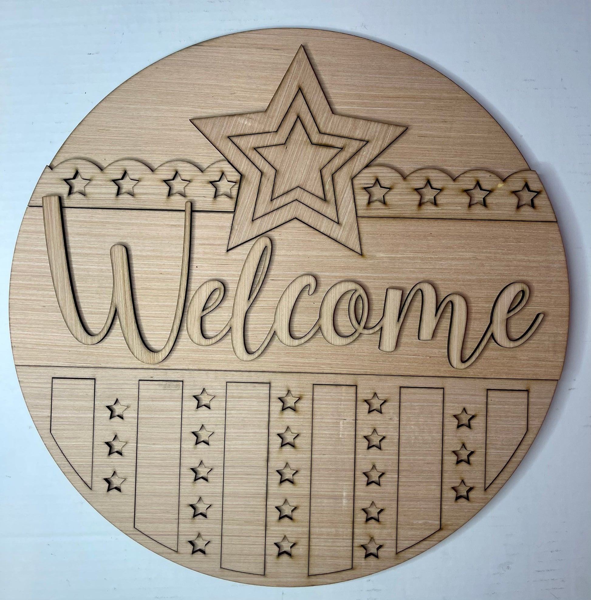 America Flag Welcome - Patriotic Door Hanger Blank - Unfinished - DIY Craft- Craft Supply