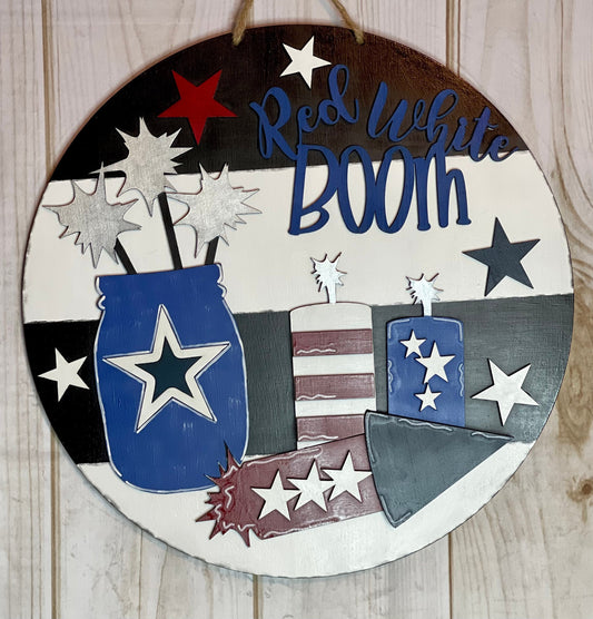 Red White and Blue Patriotic Wood Door Hanger