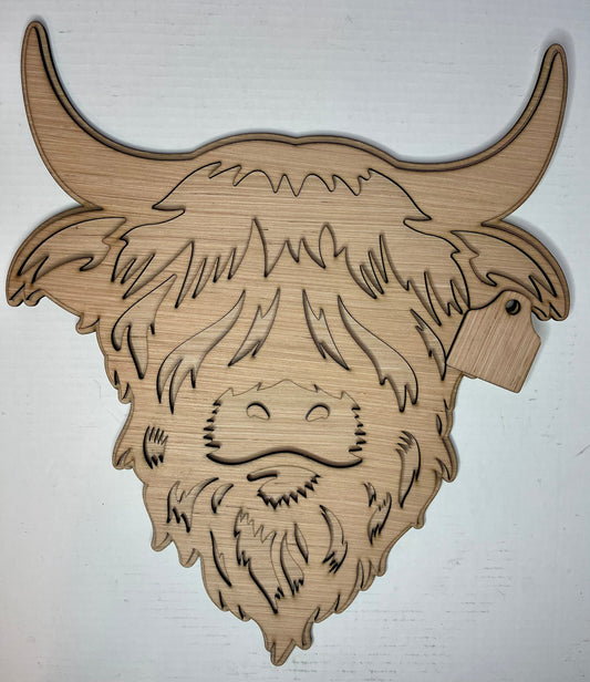 Highland Cow with Tag Door Hanger Blank - Unfinished - DIY Craft- Craft Supply