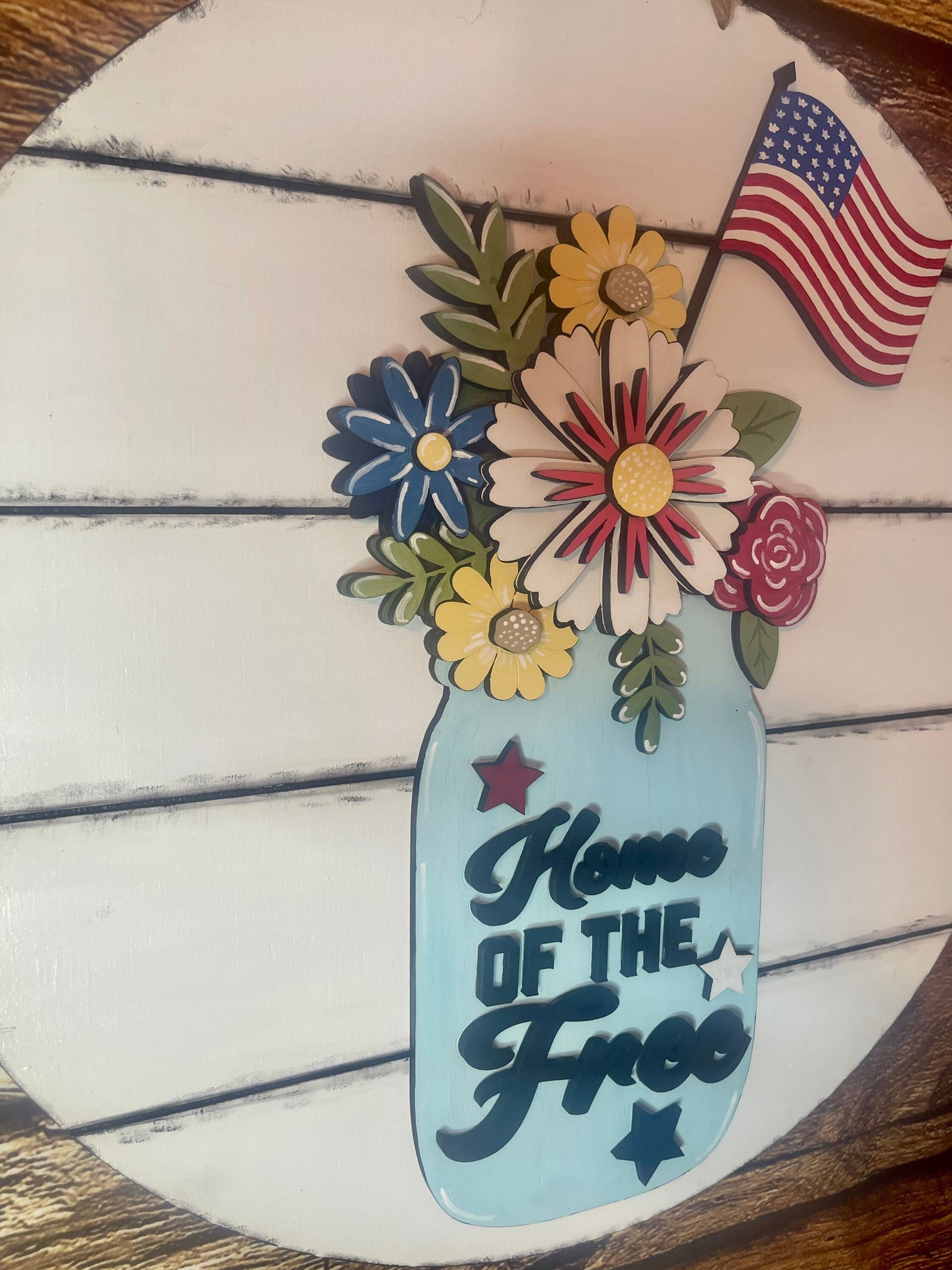 Home of the Free Mason Jar Patriotic Wood Door Hanger