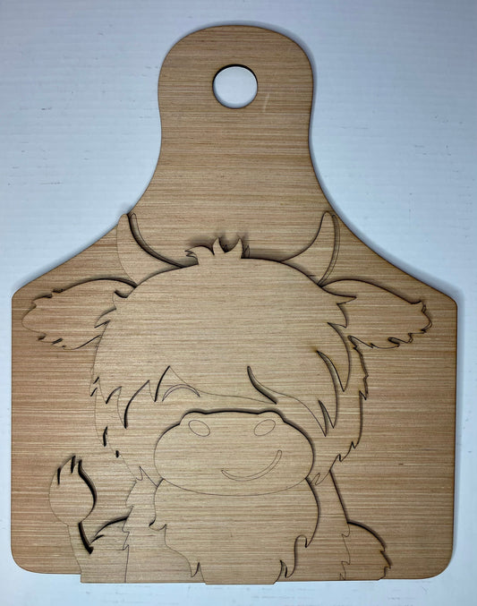 Highland Cow Tag Wood Door Hanger Blank