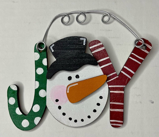 Joy Snowman Wood Christmas Ornament