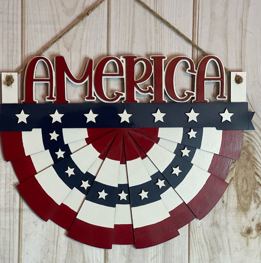 America Flag Bunting Wood Door Hanger