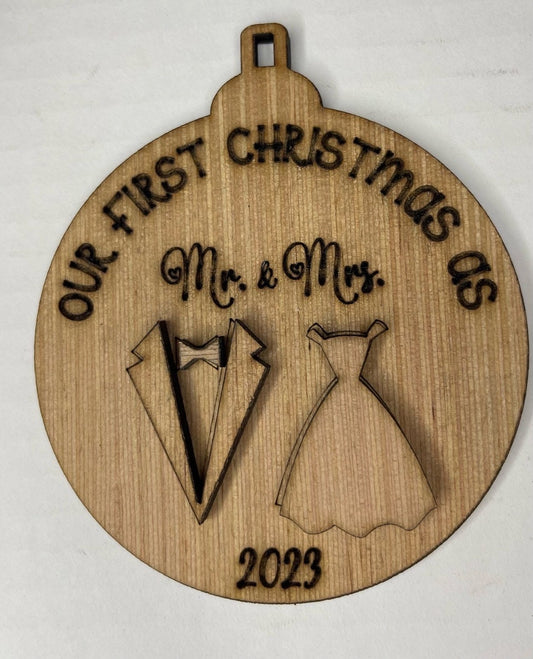 First Christmas Married Couple Unfinished Wood Ornament