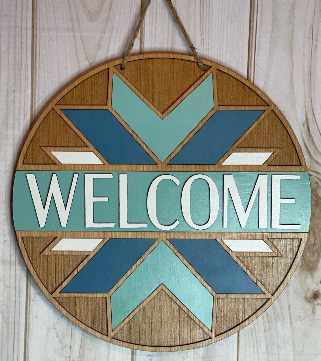 Boho Quilt Welcome Wood Door Hanger