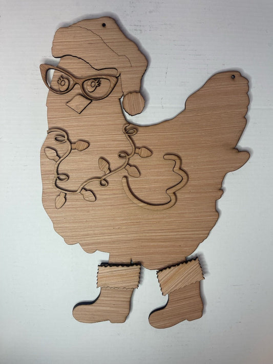 Christmas Chicken with Glasses Wood Door Hanger Blank