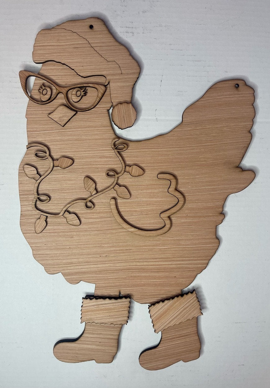 Christmas Chicken with Glasses Wood Door Hanger Blank