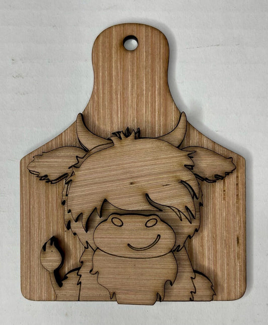 Highland Cow Tag Unfinished Wood Ornament