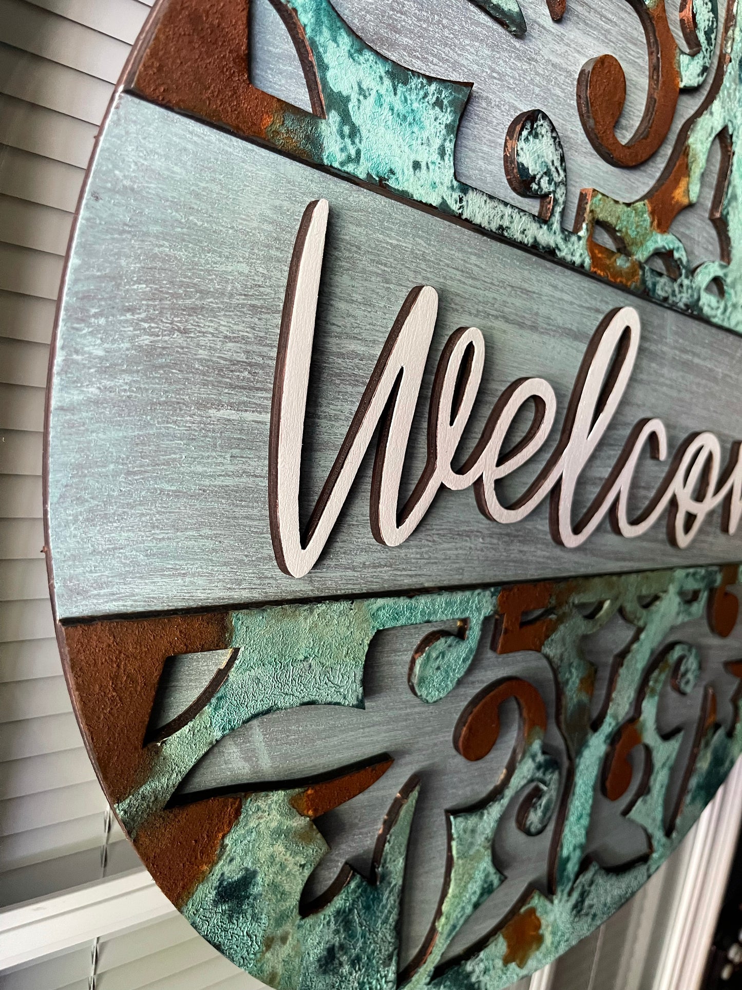 Welcome Patina Look Door Hanger - Year Round Door Sign