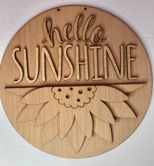 Hello Sunshine Sunflower Wood Door Hanger Blank
