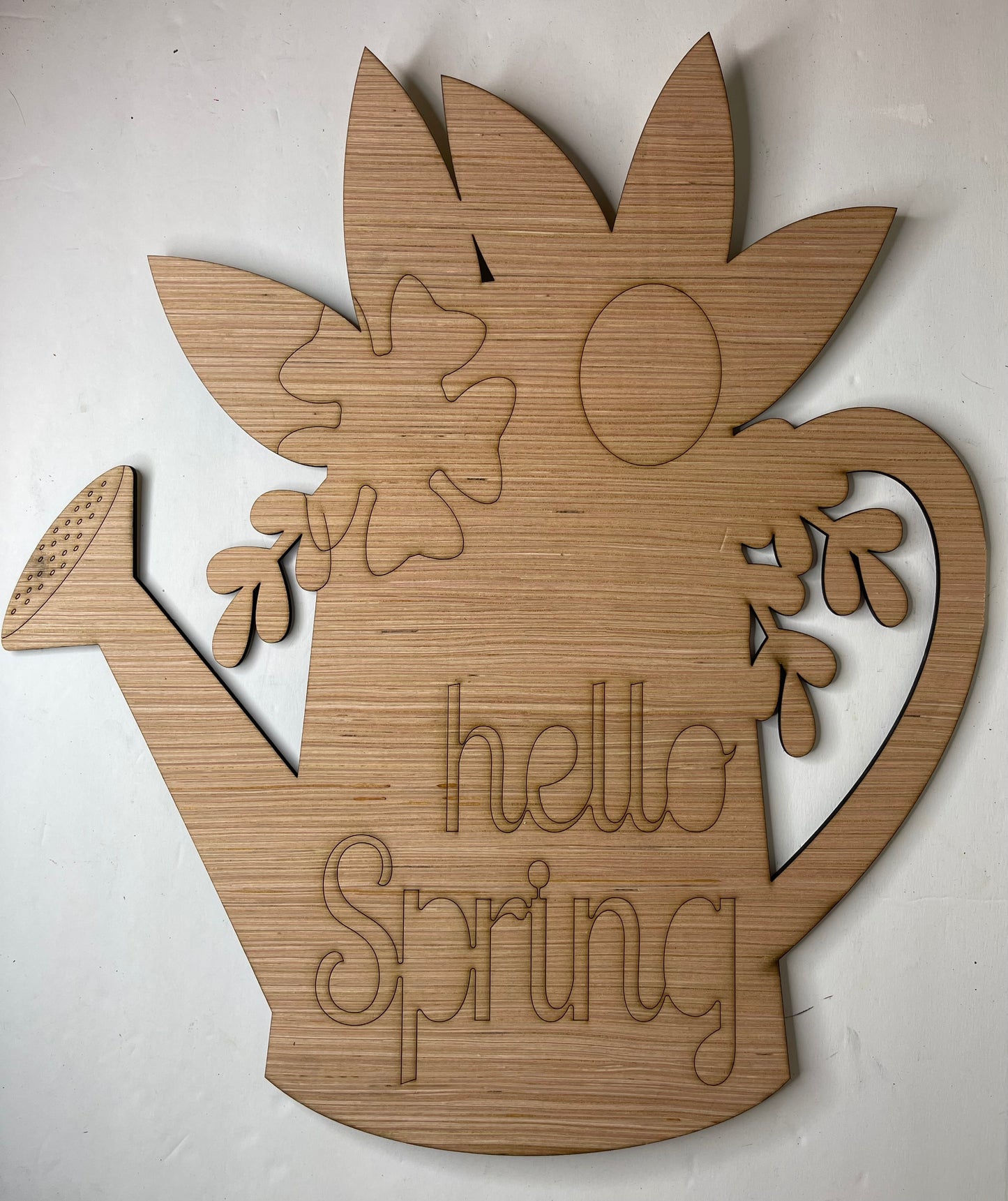 Spring Watering Can Wood Door Hanger Blank