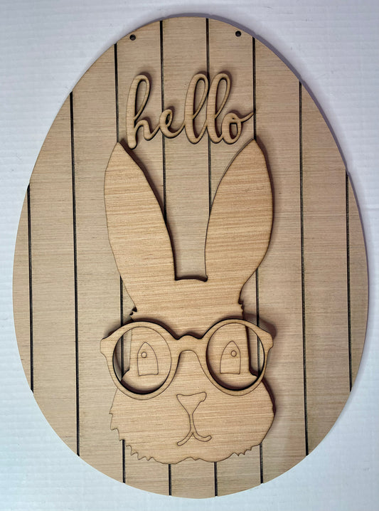 Easter Bunny with Glasses Wood Door Hanger Blank