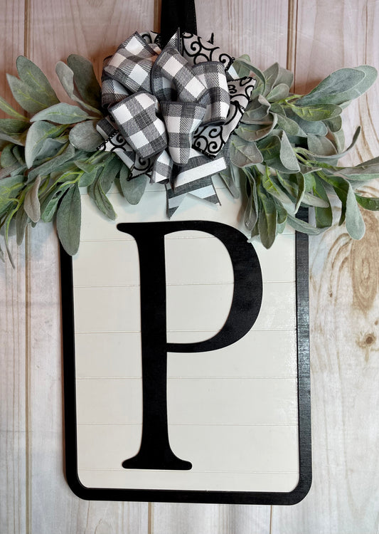Tag Style Initial Door Hanger with Greenery