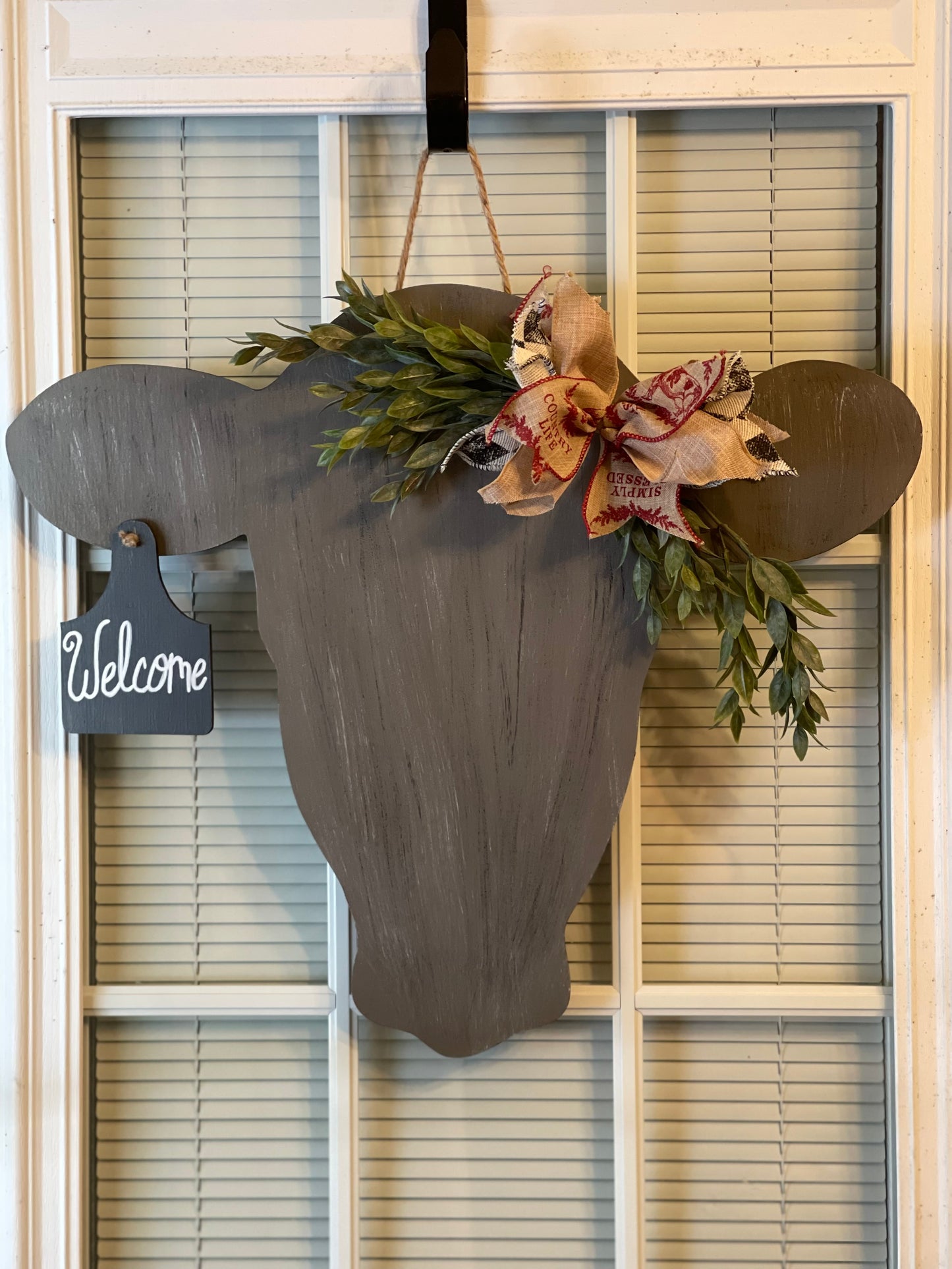 Cow Head with Tag Wood Door Hanger