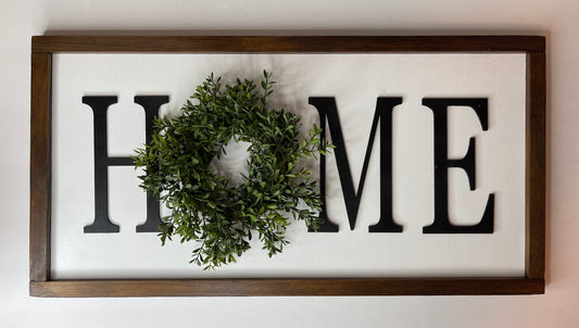 Home Wreath Framed Wood Sign