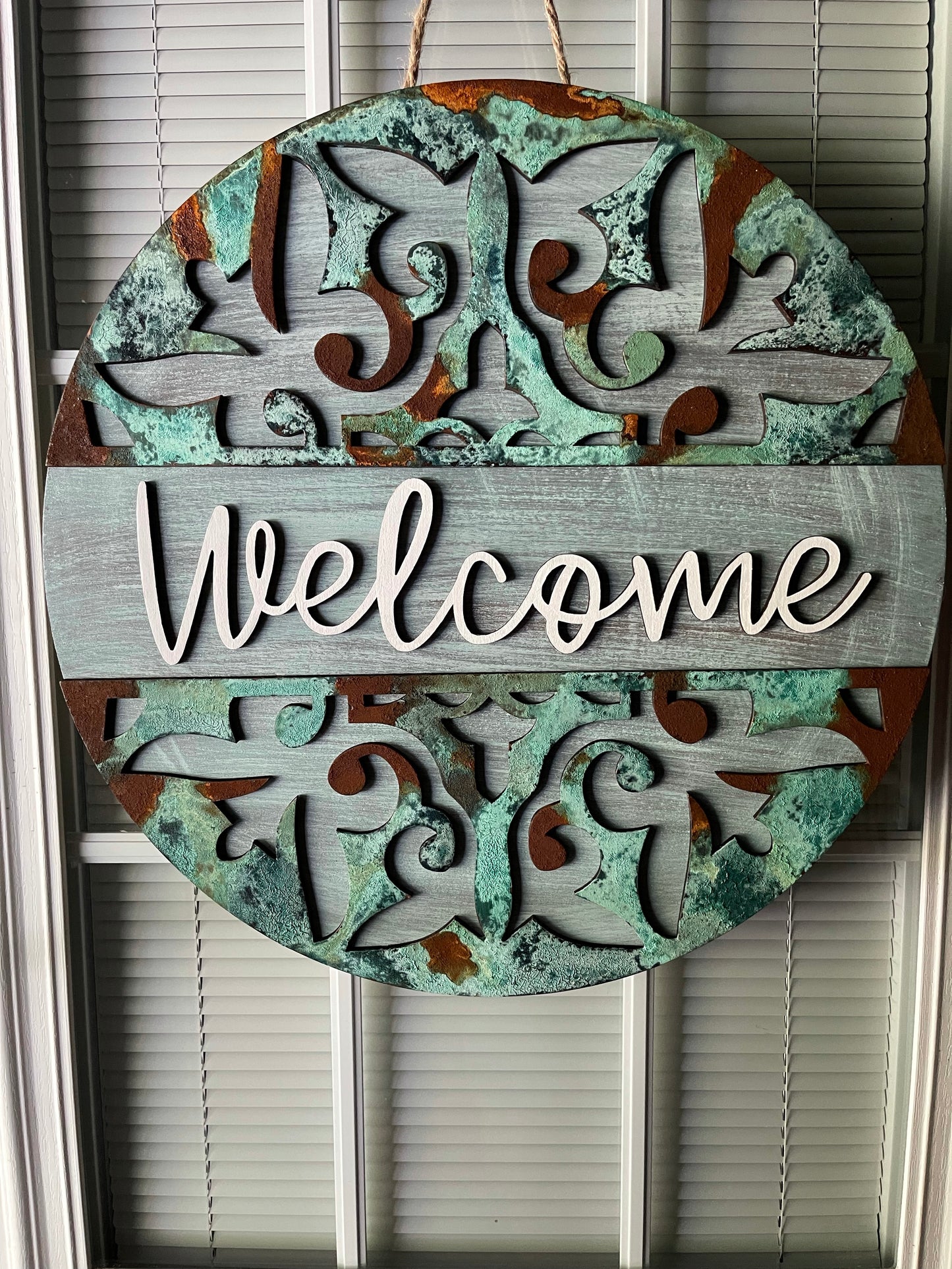 Welcome Patina Look Door Hanger - Year Round Door Sign