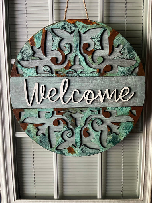 Welcome Patina Look Door Hanger - Year Round Door Sign